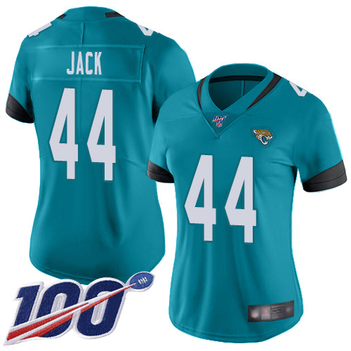 Nike Jacksonville Jaguars #44 Myles Jack Teal Green Alternate Women Stitched NFL 100th Season Vapor Limited Jersey->women nfl jersey->Women Jersey